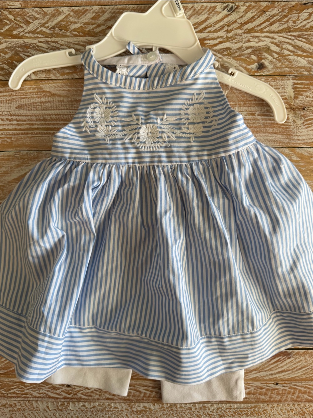 Cynthia Rowley Girls 12M Blue/White Striped Sleeveless Dress & Pants Set 2pc